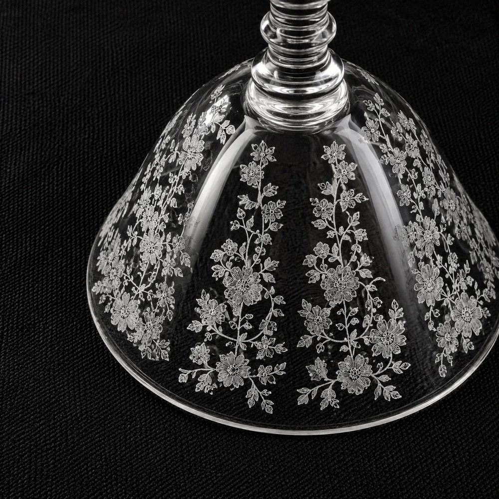 Cambridge Rose Point Tall Sherbet Champagne Coupes Stem Set of 2 Etched Glass